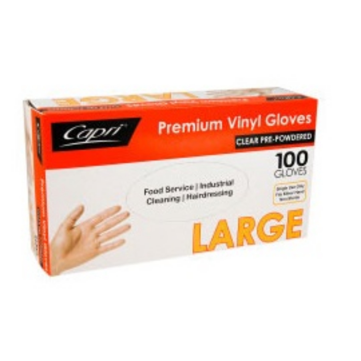 Picture of 100s CAPRI PRE- POWDERED CLEAR VINYL GLOVES LARGE